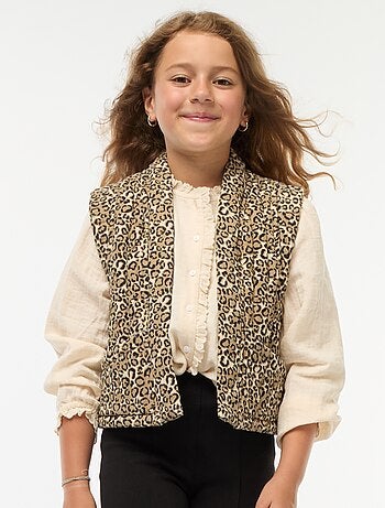 Gewatteerd, mouwloos vestje met luipaardprint