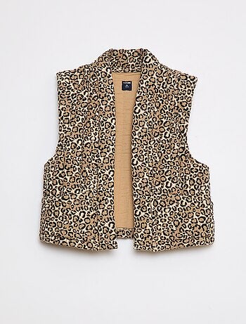 Gewatteerd, mouwloos vestje met luipaardprint