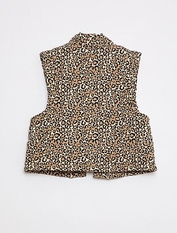 Gewatteerd, mouwloos vestje met luipaardprint