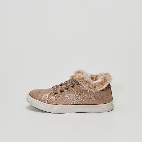 Glanzende, gevoerde sneakers Kinderkleding meisjes - Beige - Kiabi - 22,50€