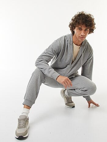Hoodie van joggingstof met rits