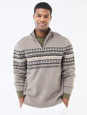 Jacquard trui met opstaande kraag