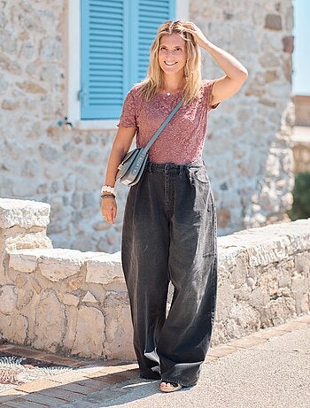Jeans met hoge taille en wijde pijpen