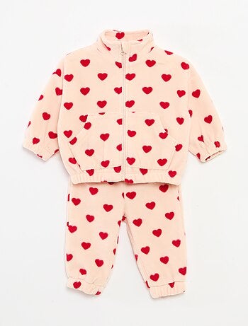 Joggingpak van fleecestof met broek + jasje met rits - 2-delig