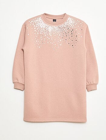 Jurk van joggingstof met detail in glitter-pailletten