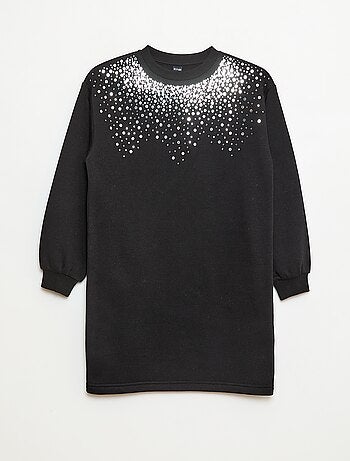 Jurk van joggingstof met detail in glitter-pailletten