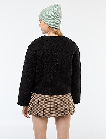 Korte jas van wolachtige stof met afneembare sjaal