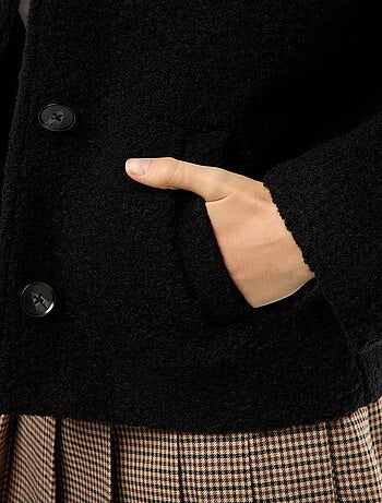 Korte jas van wolachtige stof met afneembare sjaal