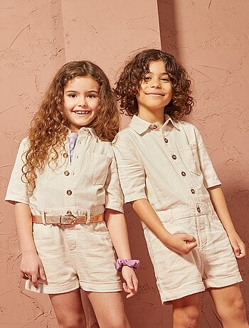 Korte jumpsuit van linnenmix met korte mouw - Uniseks