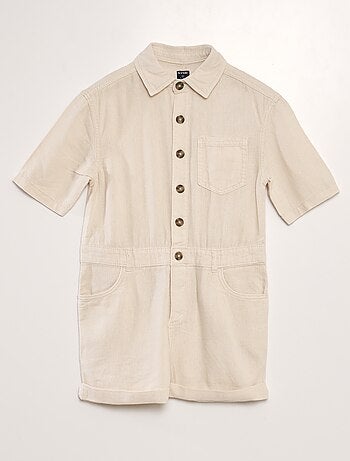 Korte jumpsuit van linnenmix met korte mouw - Uniseks