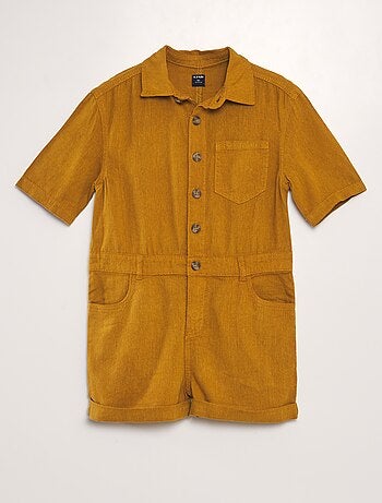 Korte jumpsuit van linnenmix met korte mouw - Uniseks