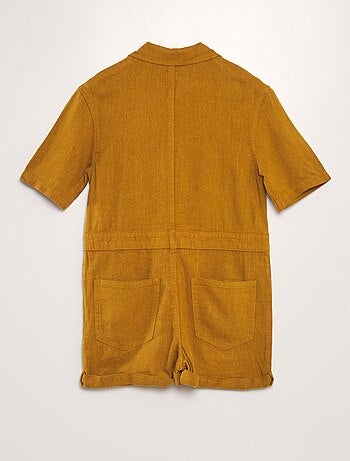Korte jumpsuit van linnenmix met korte mouw - Uniseks