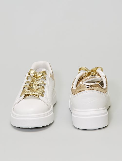 Off white suède sneakers met goudkleurige details - Dames | MANFIELD