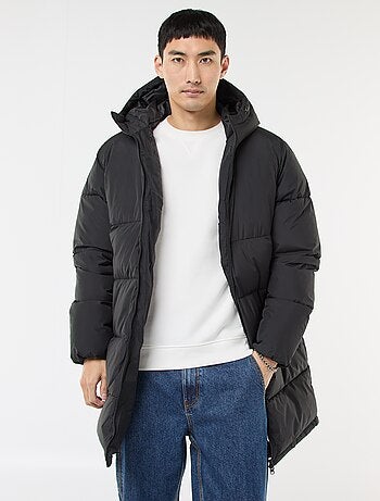 Lang, effen donsjack met capuchon