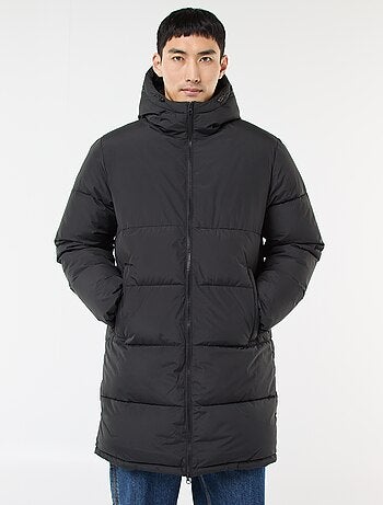 Lang, effen donsjack met capuchon