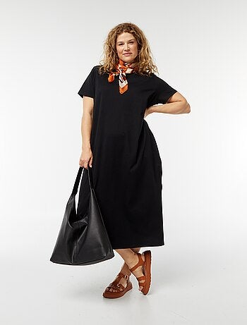 Lange, effen T-shirtjurk met korte mouw