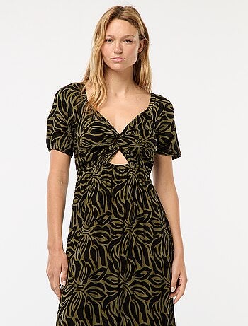 Lange jurk met print en splitjes