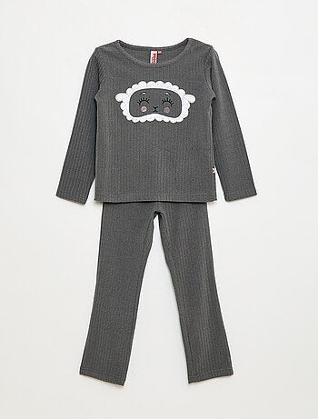 Lange pyjama van zachte ribstof - T-shirt + broek - 2-delig