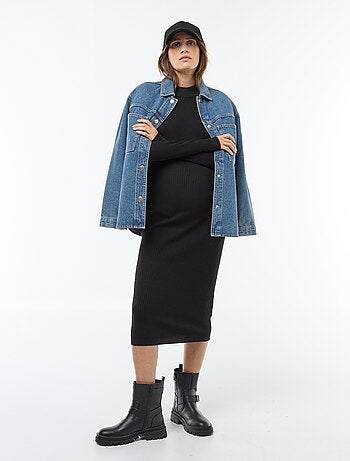 Lange zwangerschapsjurk met ribbeltextuur