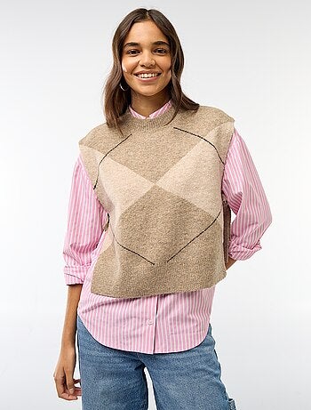 Mouwloze trui met knooplintjes aan weerszijden