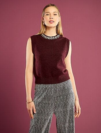 Mouwloze trui met sieraadkraag