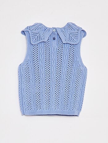 Mouwloze trui met tricot en kraagje
