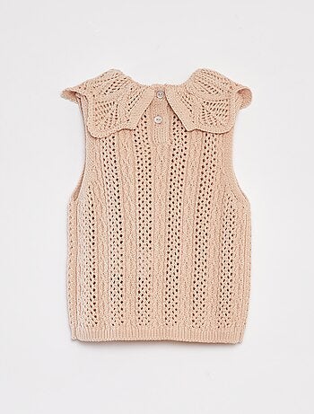 Mouwloze trui met tricot en kraagje