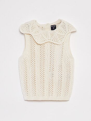 Mouwloze trui met tricot en kraagje