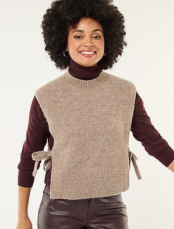 Mouwloze trui van bouclé met strikdetail