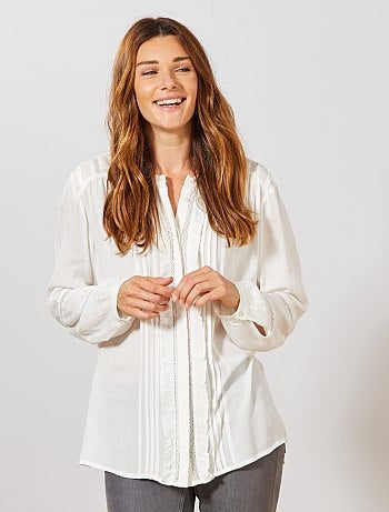 Damesmode maat 34-48 - Nette blouse met ruches en kant - Kiabi