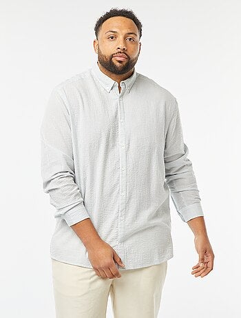 Overhemd van crepon met lange mouw en strepenmotief