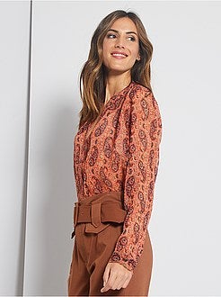 Overhemdbloes van voile met print - Kiabi