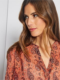 Overhemdbloes van voile met print - Kiabi