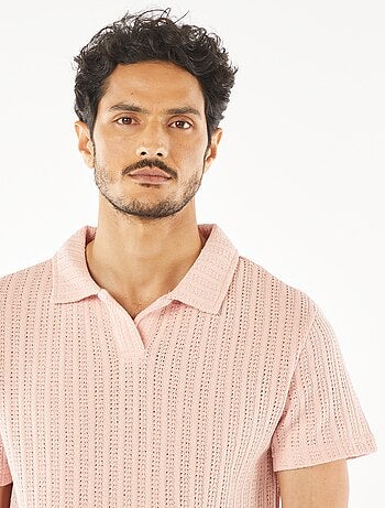 Polo met wafeltextuur en korte mouw