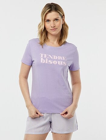 Pyjama-T-shirt met tekstopdruk + gestreept short - 2-delig