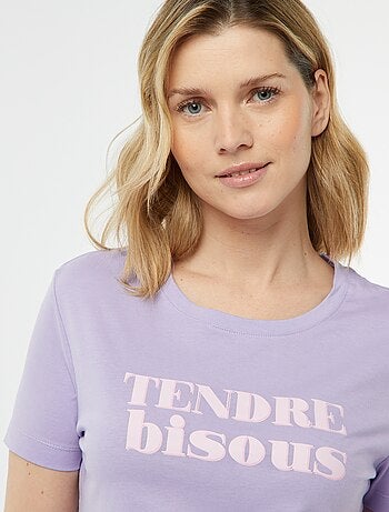 Pyjama-T-shirt met tekstopdruk + gestreept short - 2-delig