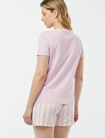 Pyjama-T-shirt met tekstopdruk + gestreept short - 2-delig