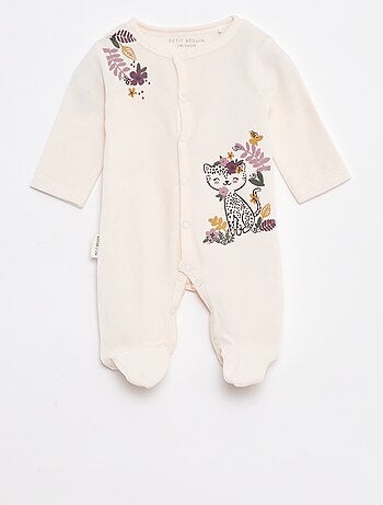 Pyjama/slaappakje van velours met voetjes en katprint