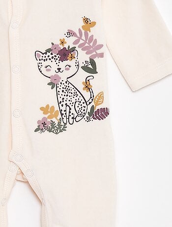 Pyjama/slaappakje van velours met voetjes en katprint