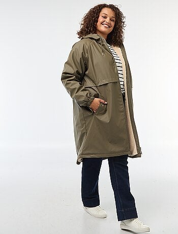 Regen-parka met capuchon en voering van imitatiebont