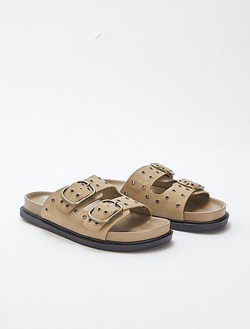 Sandalen met suèdine-effect en bandjes met oogjes