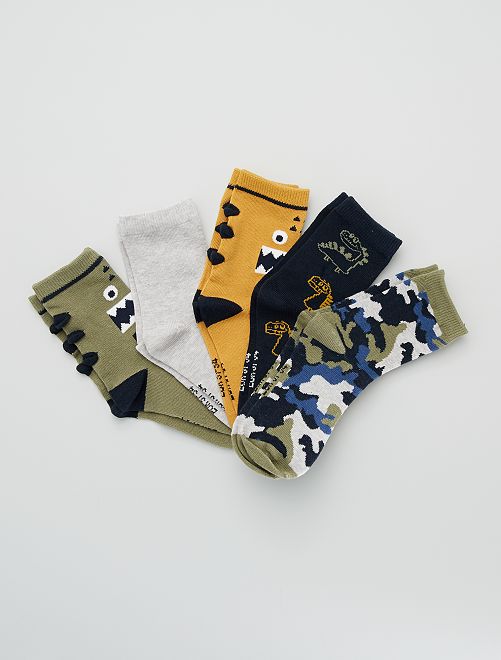 Set van 5 paar sokken met print                                                                                         GROEN 
