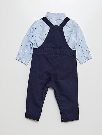 Setje - Overhemd van Oxford-katoen + salopette van keperstof - 2-delig