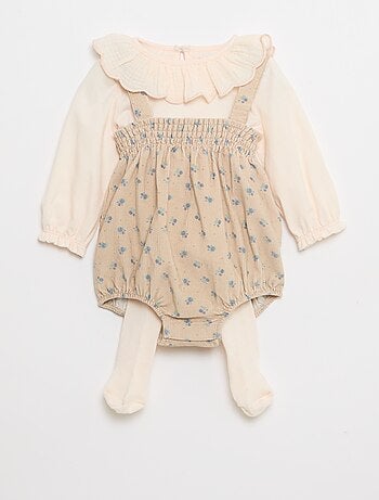 Setje - Short met bretels + T-shirt + kousenbroek - 3-delig