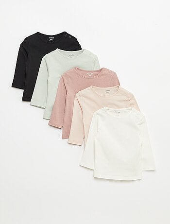 Setje met 5 effen T-shirts met lange mouw