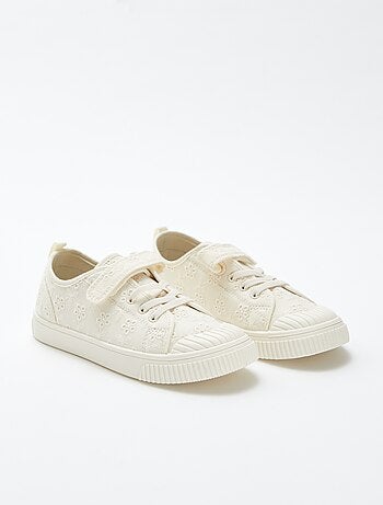 Sneakers van ribstof met klittenband