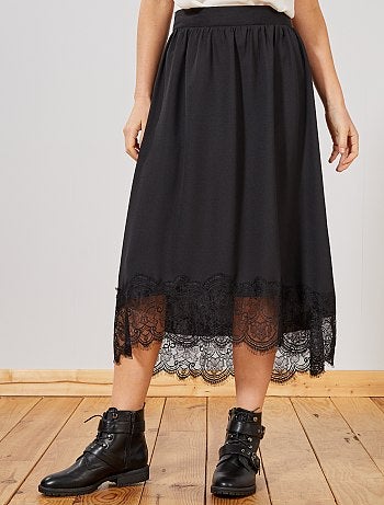 Damesmode maat 34-48 - Soepel, halflang rokje met kant - Kiabi