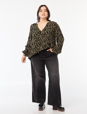 Soepelvallende blouse van kreukeltricot met print