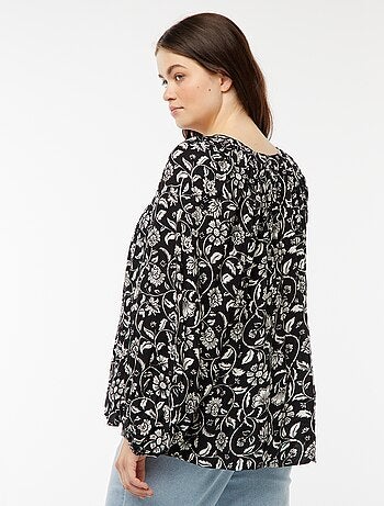 Soepelvallende blouse van kreukeltricot met print
