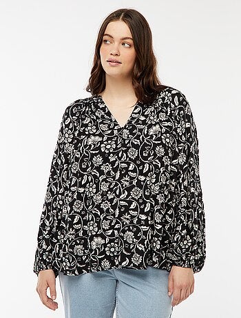 Soepelvallende blouse van kreukeltricot met print